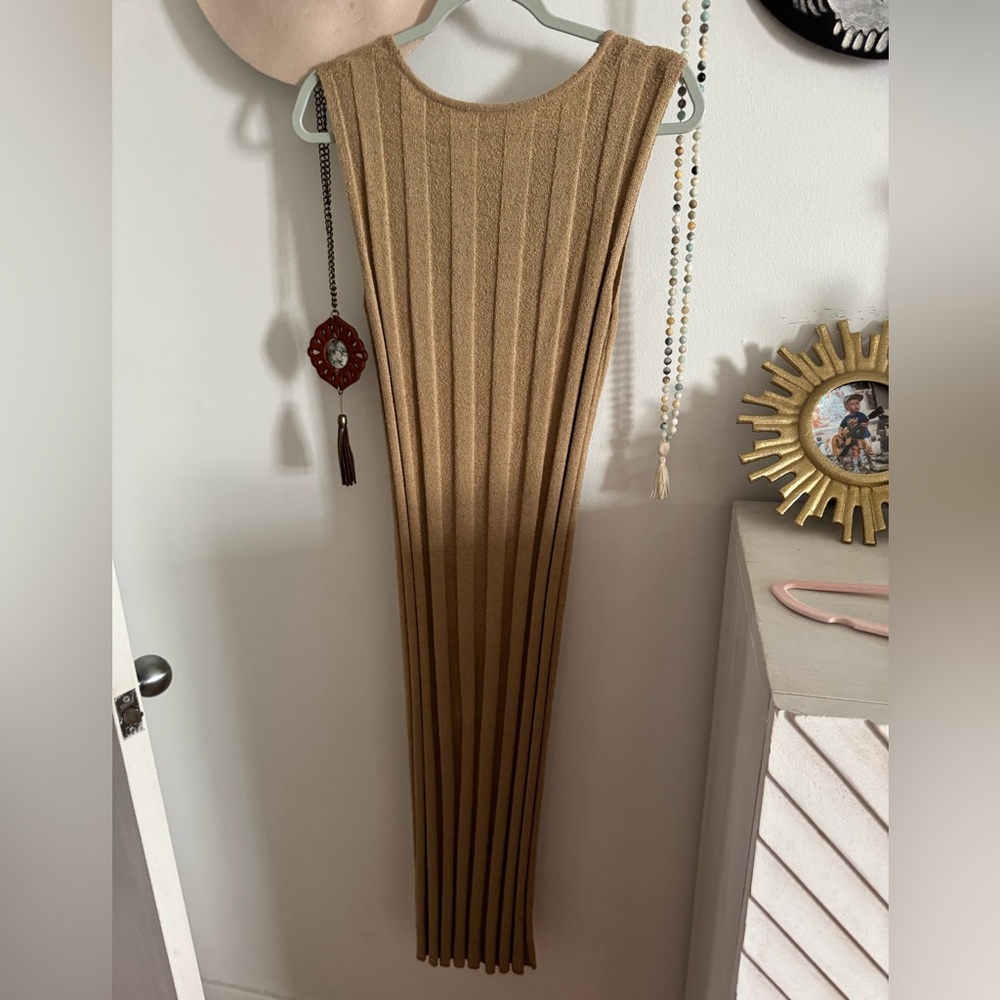 Camel / Tan Wide Ribbed Sweater Tank Midi / Maxi Dress - Picture 6 of 12
